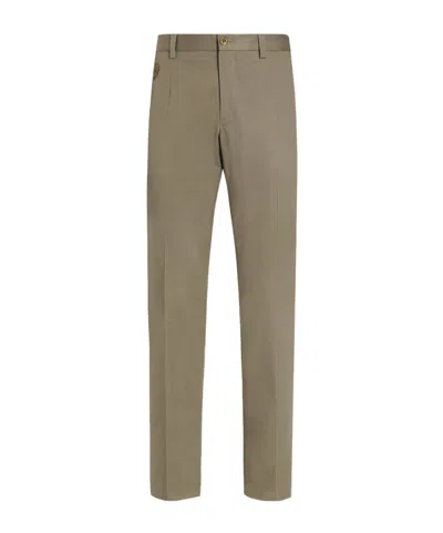 Dolce & Gabbana Stretch Cotton Trousers With Embroidered Logo In Gray