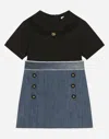 Dolce & Gabbana Stretch Denim And Jersey Dress With Dg Logo In Multicolor