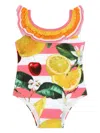 Dolce & Gabbana Fruit-print Ruffle-detail Swimsuit In Multicolour