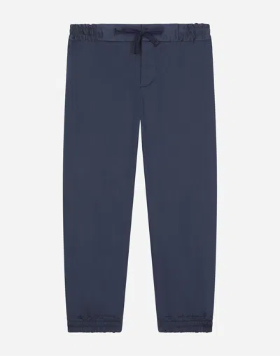 Dolce & Gabbana Kids' Stretch Gabardine Pants With Logo Tag In Blu Scurissimo 3