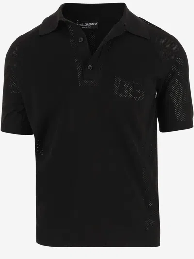 Dolce & Gabbana Stretch Jersey Polo Shirt With Logo In Nero