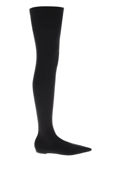 Dolce & Gabbana Stretch Jersey Thigh-high Boots In Nero