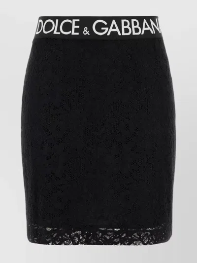 Dolce & Gabbana Stretch Lace Mini Skirt With Elastic Waistband In Black