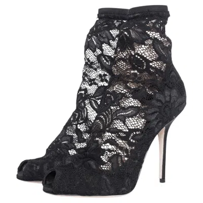 Pre-owned Dolce & Gabbana , Stretch Lace Sock Ankle Boots. In Black