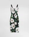 Dolce & Gabbana Black Stretch Marquisette Midi Dress In Print