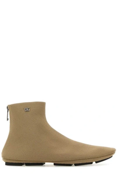 Dolce & Gabbana Cappuccino Fabric Ankle Boots In Beige O Tan