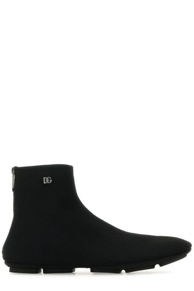 Dolce & Gabbana Black Stretch Mesh Ankle Boots In Nero