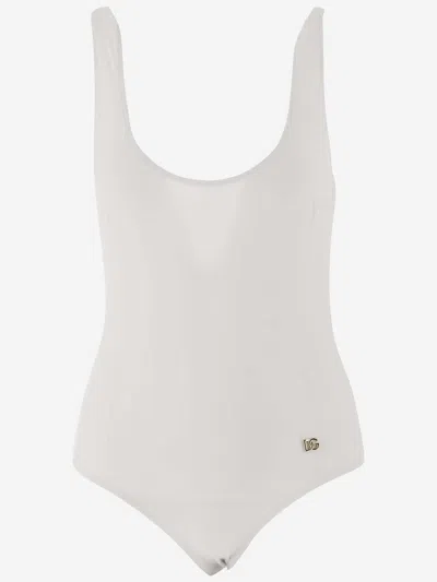 Dolce & Gabbana Stretch Nylon One-piece Swimsuit With Logo In White