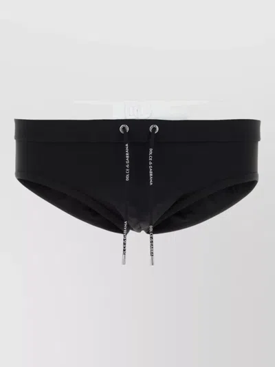 Dolce & Gabbana Stretch Nylon Swim Brief Logo Waistband In Black