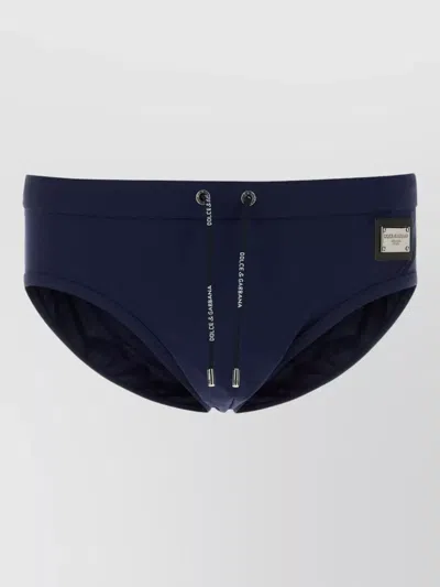 Dolce & Gabbana Stretch Nylon Swimming Brief Logo Detail In Blue