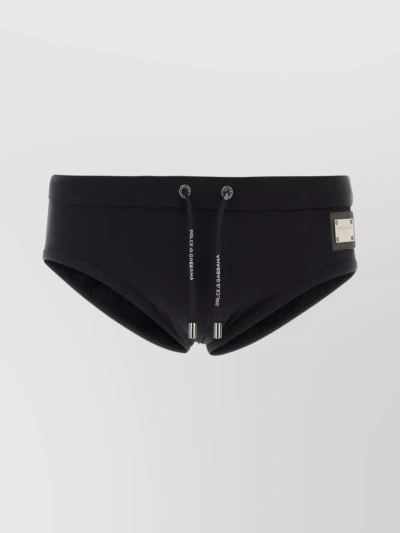 Dolce & Gabbana Logo Patch Drawstring Swim Shorts In Black