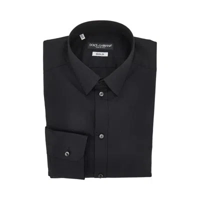 Dolce & Gabbana Stretch Poplin Gold Fit Shirt In Black