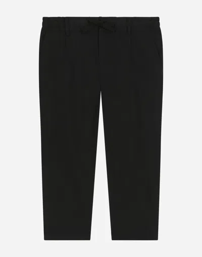 Dolce & Gabbana Kids' Stretch Poplin Pants With Logo Tag In Black