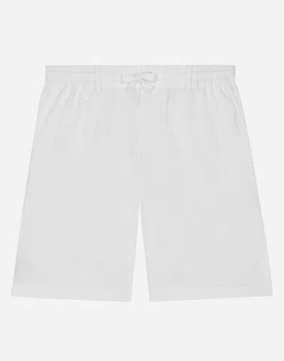 Dolce & Gabbana Kids' Stretch Poplin Shorts With Logo Tag In White
