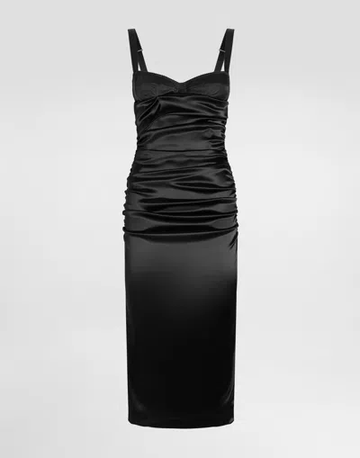 Dolce & Gabbana Stretch Satin Dress In Black