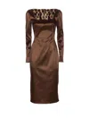 Dolce & Gabbana Long Sleeve Midi Dress With Animal Print Detail In Brown