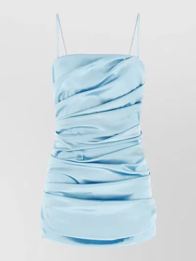 Dolce & Gabbana Stretch Satin Dress Draped Mini Spaghetti Straps In Blue