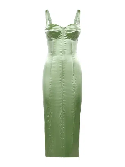 Dolce & Gabbana Stretch Satin Dress In Green