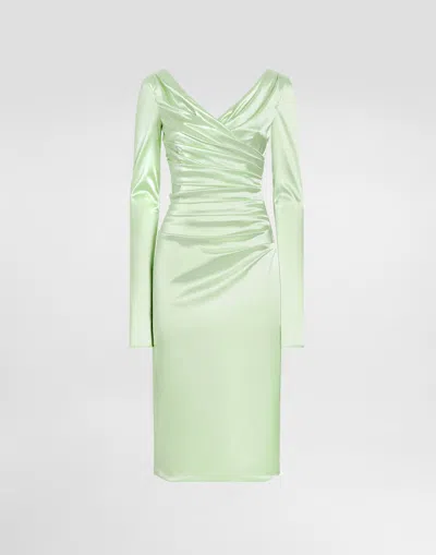 Dolce & Gabbana Stretch Satin Dress In Green