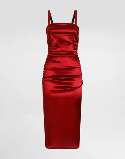 Dolce & Gabbana Stretch Satin Fitted Dress In Red