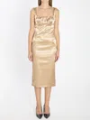 Dolce & Gabbana Silhouette Pleated Sleeveless Square Neckline Dress In Brown