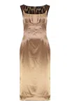 Dolce & Gabbana Silhouette Pleated Sleeveless Square Neckline Dress In Brown