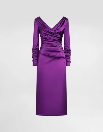 Dolce & Gabbana Stretch Satin Longuette Dress In Purple