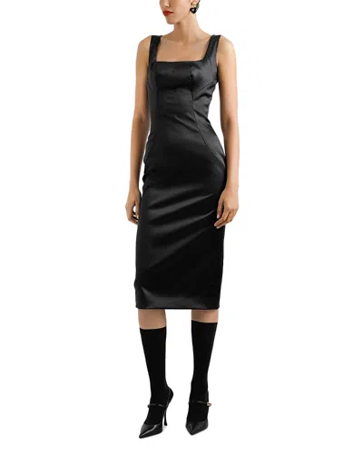 Dolce & Gabbana Stretch Satin Midi Dress In Black