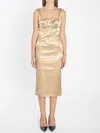 Dolce & Gabbana Stretch Satin Midi Dress In Brown