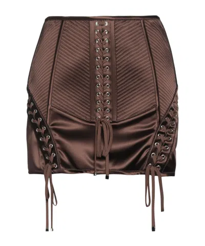 Dolce & Gabbana Stretch Satin Midi Skirt In Brown