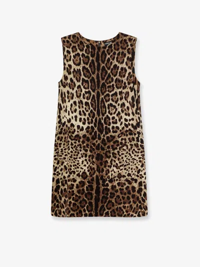 Dolce & Gabbana Stretch Silk Dress With Leopard Print In Animal Print