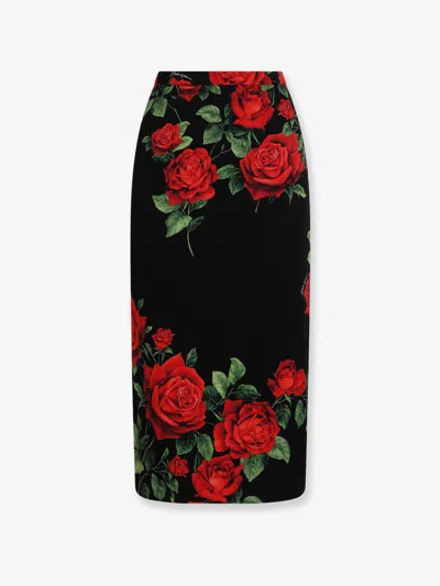 Dolce & Gabbana Stretch Silk Midi Skirt In Black