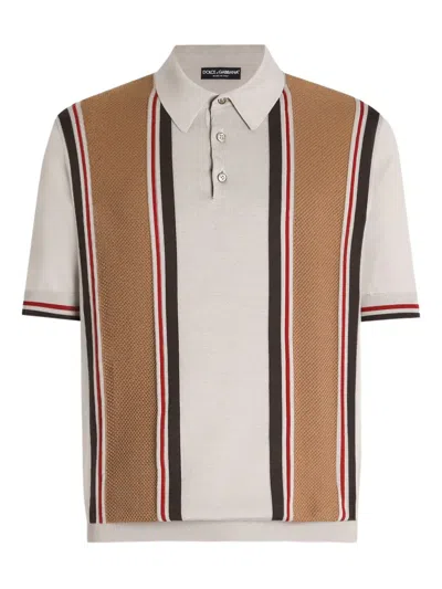 Dolce & Gabbana Silk-blend Stripe Polo Shirt In Multi