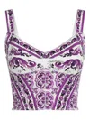 Dolce & Gabbana Violet Top With Sweetheart Neckline And All-over Graphic Print In Purple