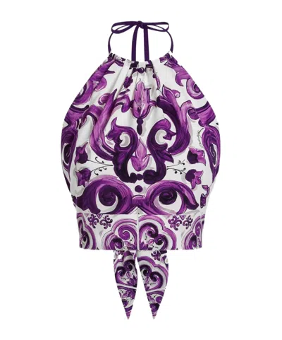 Dolce & Gabbana Stretch-silk Top In Purple