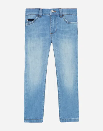 Dolce & Gabbana Kids' Stretch Slim Fit Baby Blue Jeans In Azure
