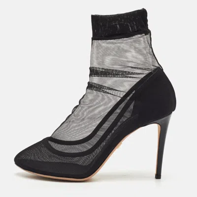 Pre-owned Dolce & Gabbana Stretch Tulle Bow Sock Size 39 Black Mesh Boots