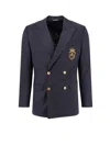 Dolce & Gabbana Stretch Virgin Wool Blazer With Frontal Logo Patch