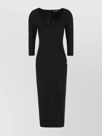 Dolce & Gabbana Stretch Viscose Blend Dress With 3/4 Sleeves In Black