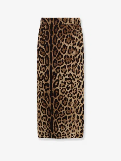 Dolce & Gabbana Stretch Viscose Longuette Skirt With Animal Print In Brown
