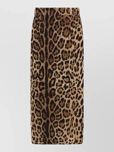 Dolce & Gabbana Stretch Viscose Skirt Animal Pattern Longuette In Brown