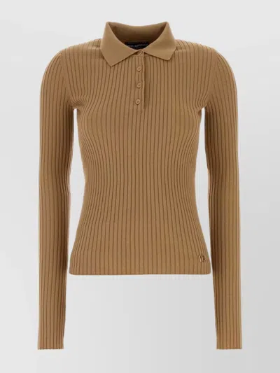 Dolce & Gabbana Stretch Wool Blend Polo Shirt With Collar In Black
