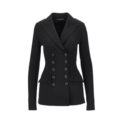 Dolce & Gabbana Stretch Wool Fitted Double-breasted Jacket In Black