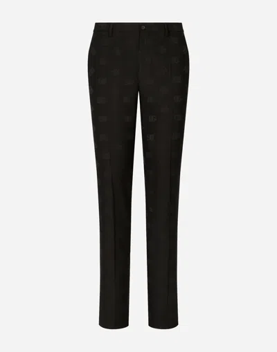 Dolce & Gabbana Dg Logo Jacquard Stretch Wool Pants In Black