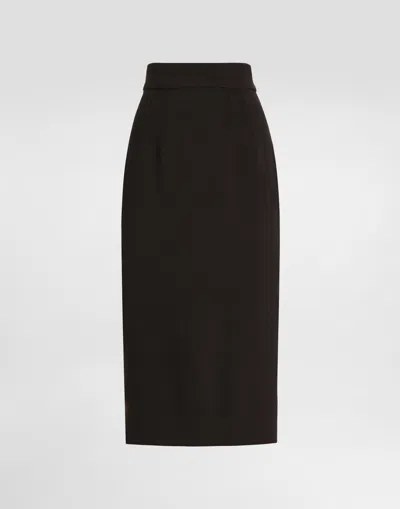 Dolce & Gabbana Stretch Wool Pencil Skirt In Brown