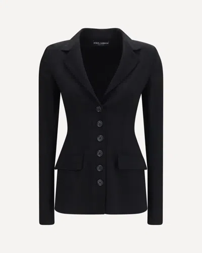 Dolce & Gabbana Stretch Wool Single Breasted Jacket In Black