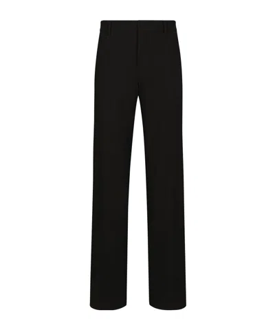 Dolce & Gabbana Stretch Wool Straight-leg Pants In Black