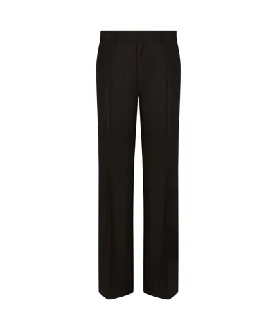 Dolce & Gabbana Stretch-wool Straight-leg Trousers In Black