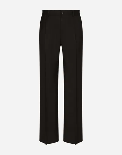 DOLCE & GABBANA STRETCH WOOL TWILL PANTS WITH WIDE LEG