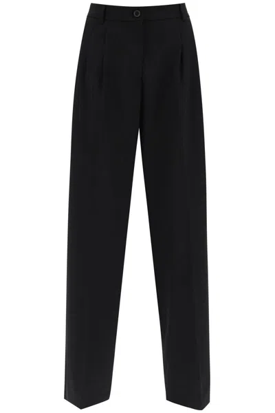 Dolce & Gabbana Stretch Wool Wide Leg Trousers In Black